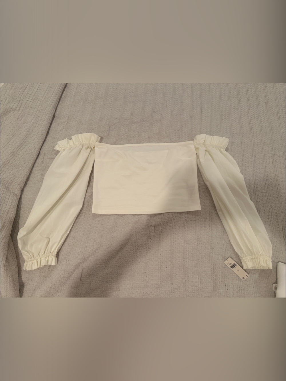 Anthropologie Cream Off-Shoulder Puff Sleeve Crop Top